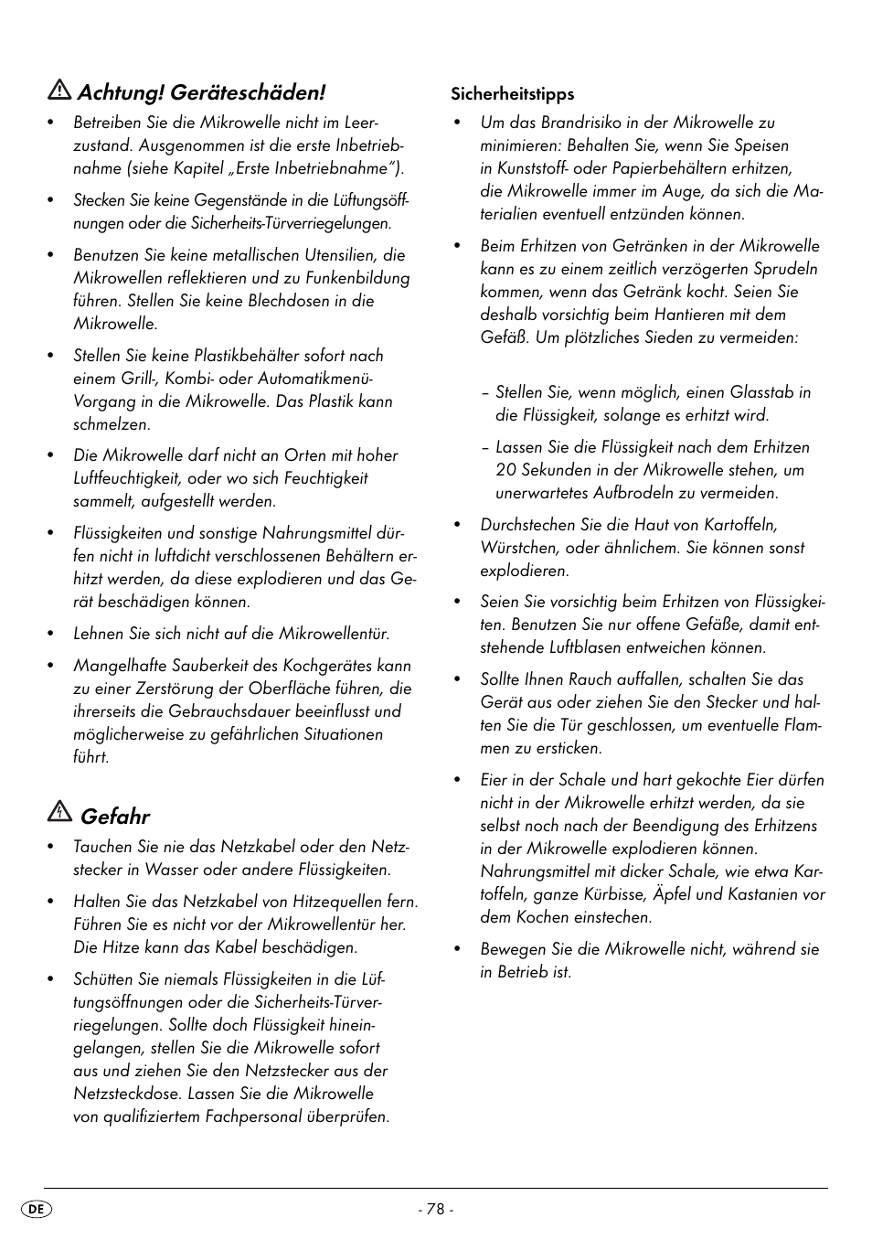 Achtung! geräteschäden, Gefahr | Silvercrest SMW 900 EDS B2 User Manual | Page 81 / 100