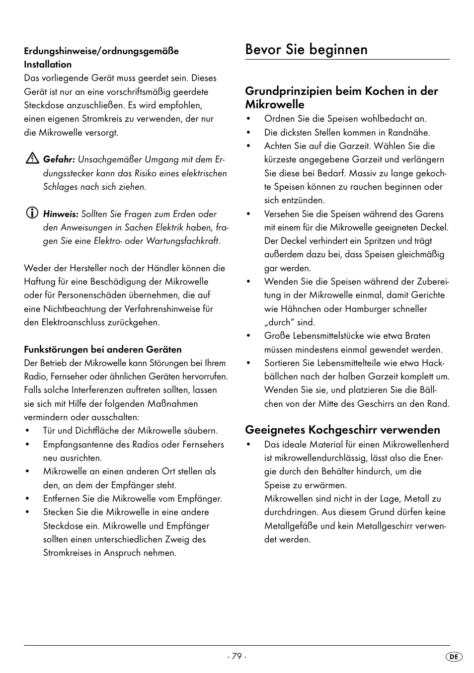 Bevor sie beginnen, Grundprinzipien beim kochen in der mikrowelle, Geeignetes kochgeschirr verwenden | Silvercrest SMW 900 EDS B2 User Manual | Page 82 / 100