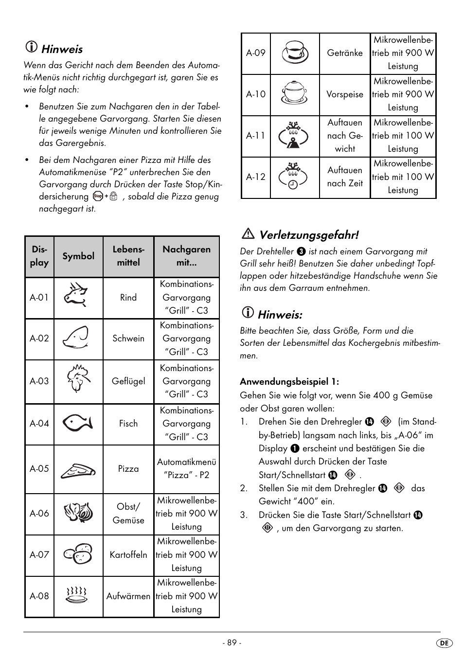 Hinweis, Verletzungsgefahr | Silvercrest SMW 900 EDS B2 User Manual | Page 92 / 100