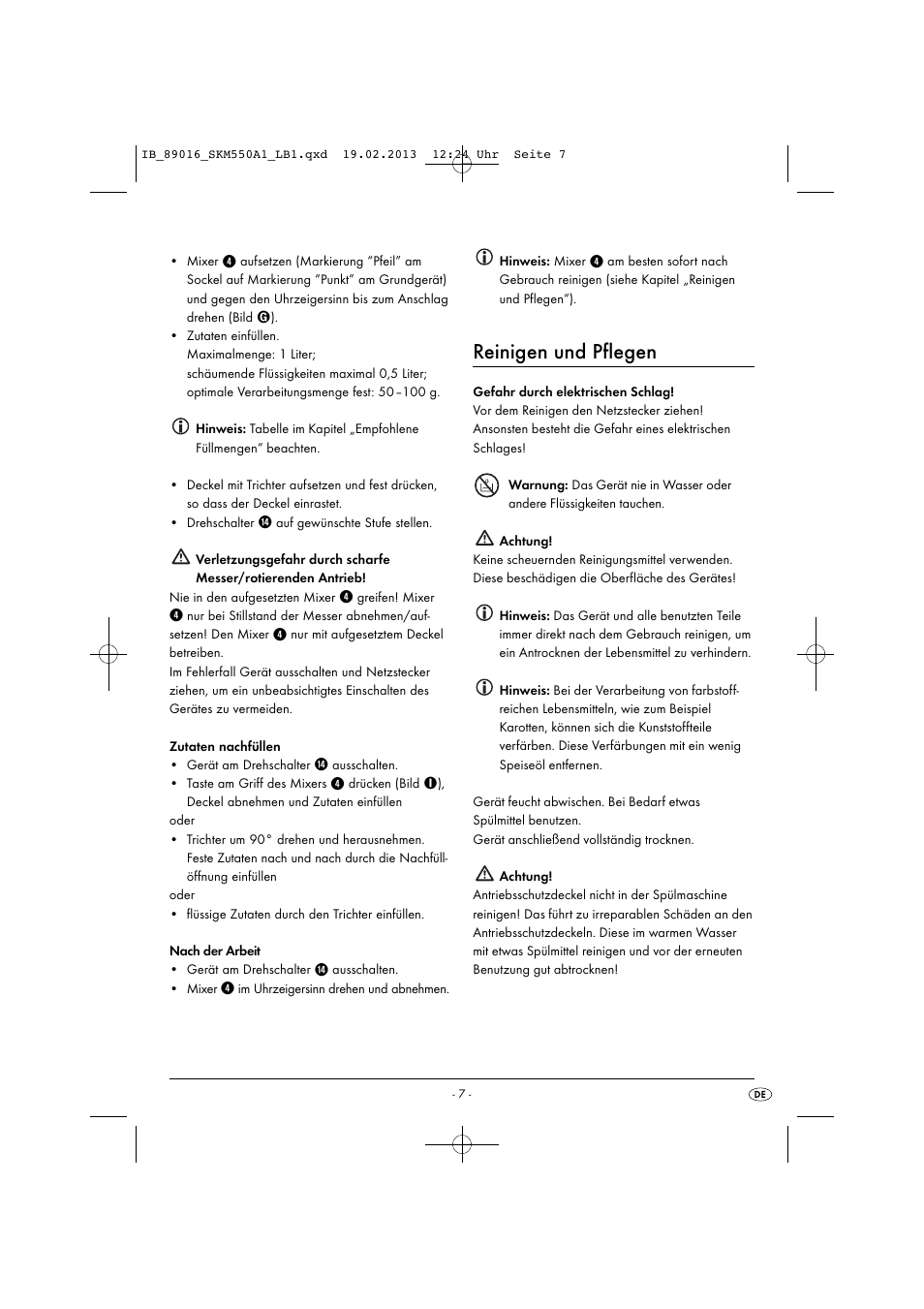 Reinigen und pflegen | Silvercrest SKM 550 A1 User Manual | Page 11 / 55