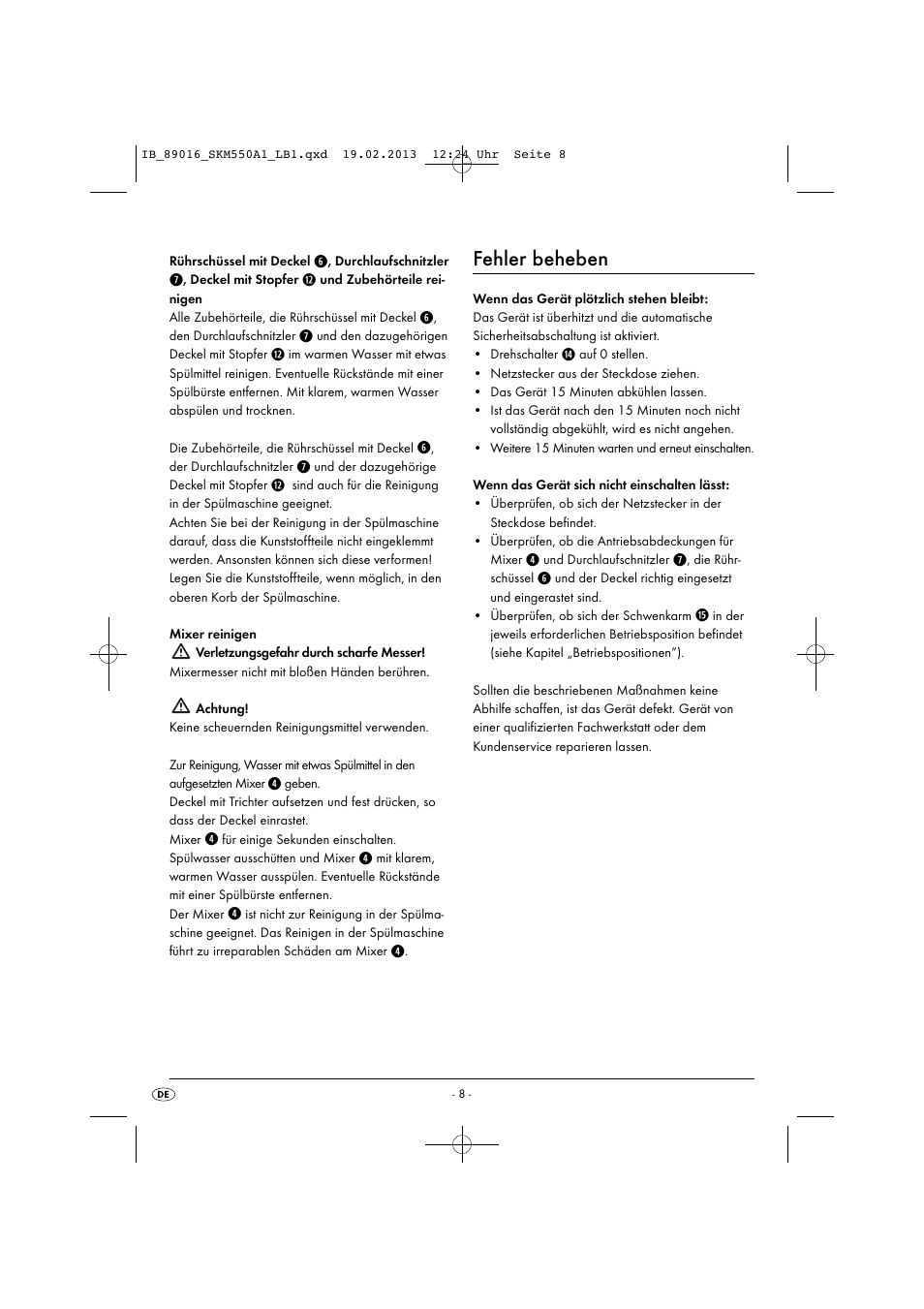 Fehler beheben | Silvercrest SKM 550 A1 User Manual | Page 12 / 55