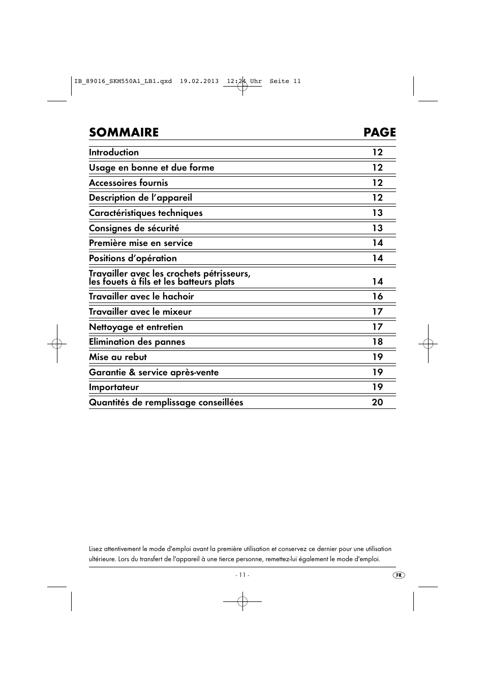 Sommaire page | Silvercrest SKM 550 A1 User Manual | Page 15 / 55