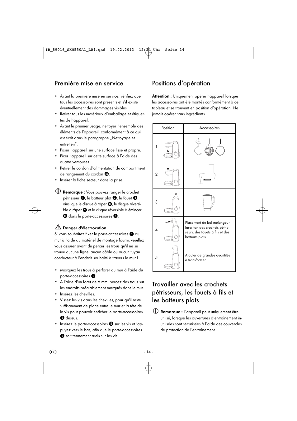 Première mise en service, Positions d’opération | Silvercrest SKM 550 A1 User Manual | Page 18 / 55