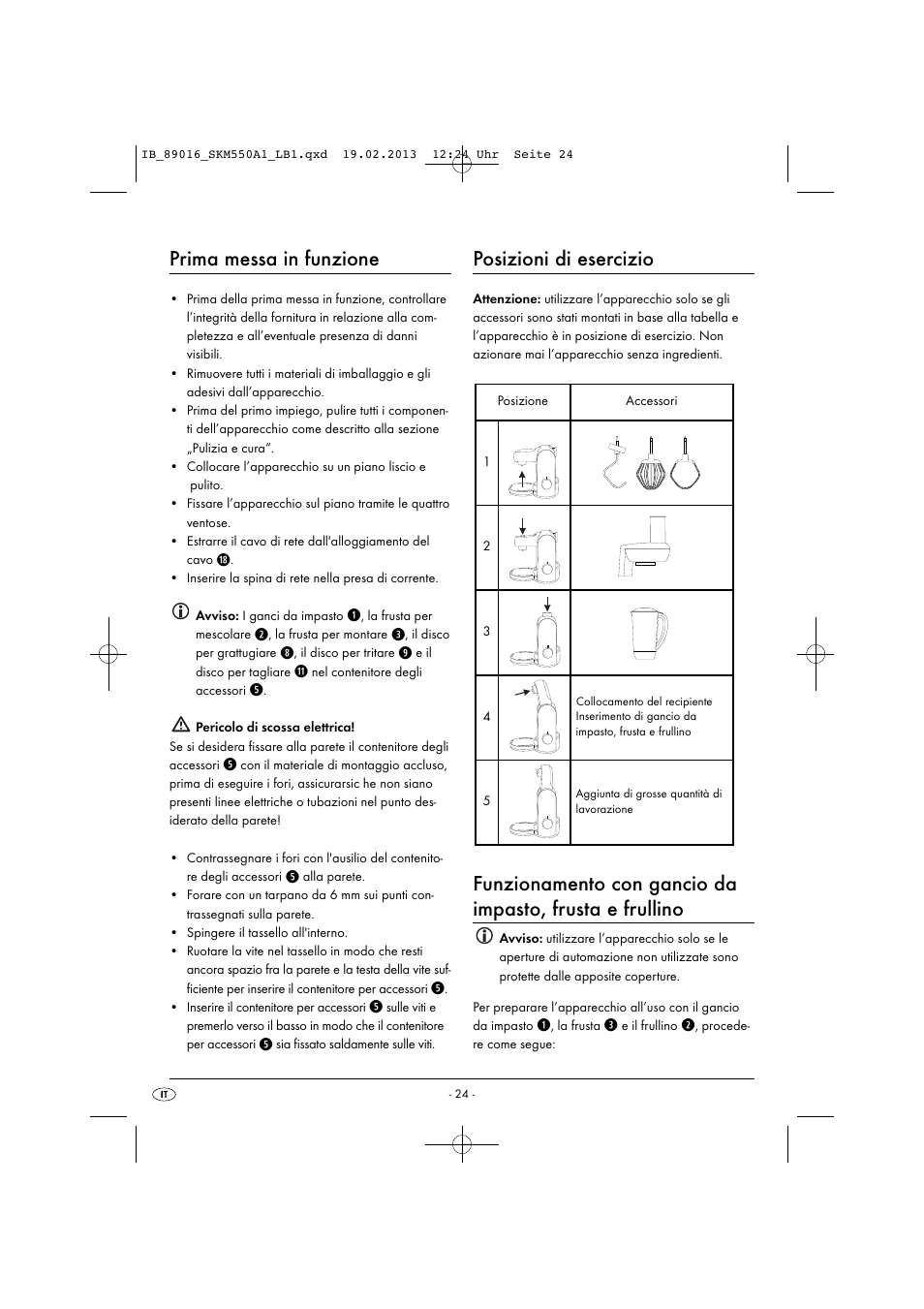 Prima messa in funzione, Posizioni di esercizio | Silvercrest SKM 550 A1 User Manual | Page 28 / 55