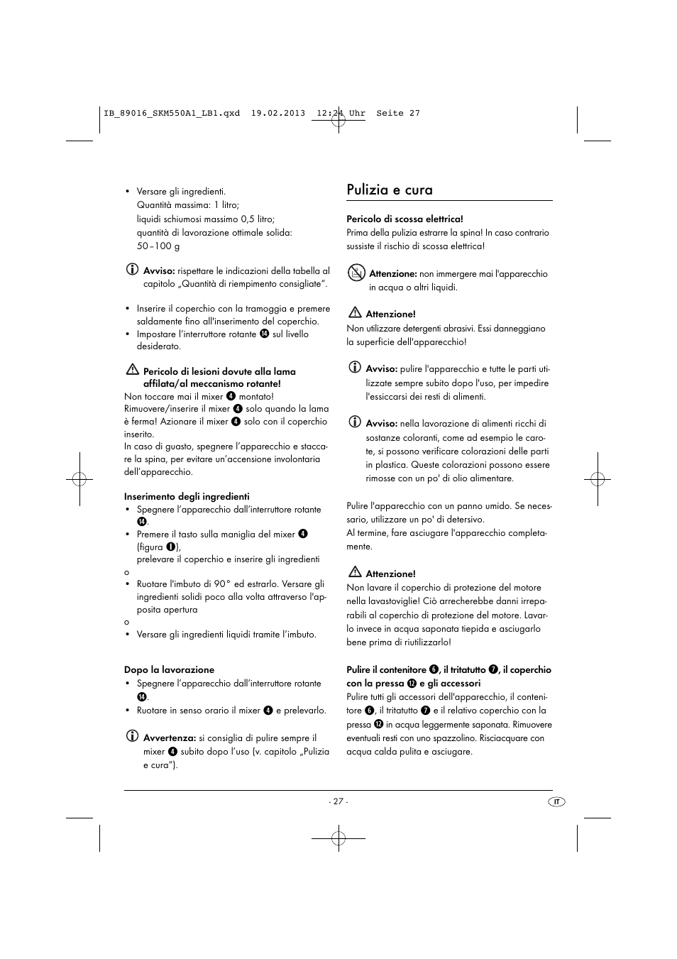 Pulizia e cura | Silvercrest SKM 550 A1 User Manual | Page 31 / 55