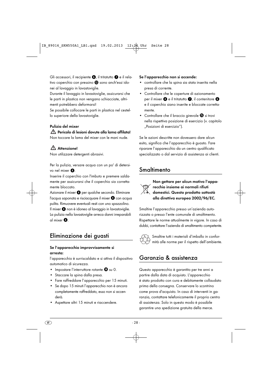 Eliminazione dei guasti, Smaltimento, Garanzia & assistenza | Silvercrest SKM 550 A1 User Manual | Page 32 / 55