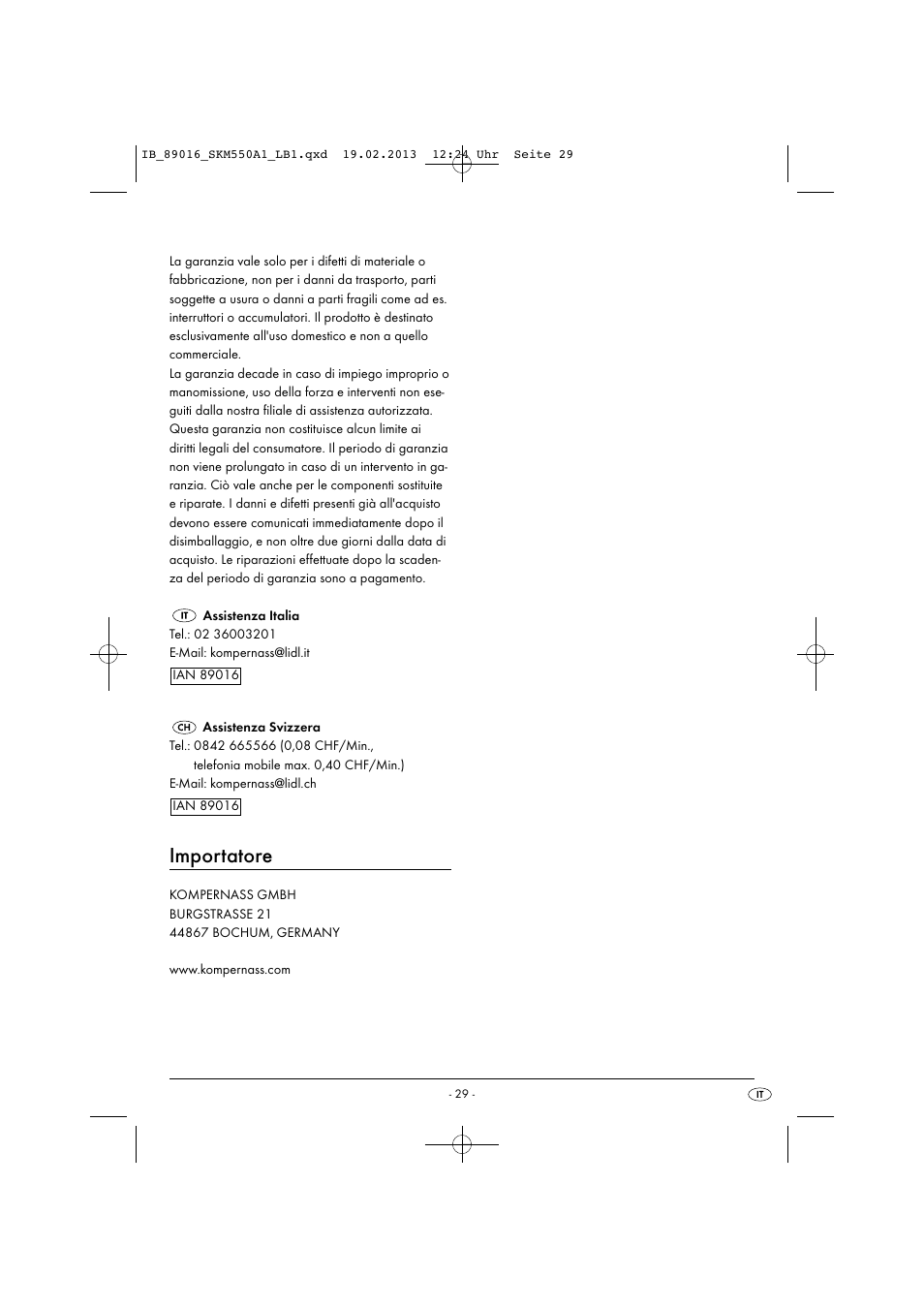 Importatore | Silvercrest SKM 550 A1 User Manual | Page 33 / 55