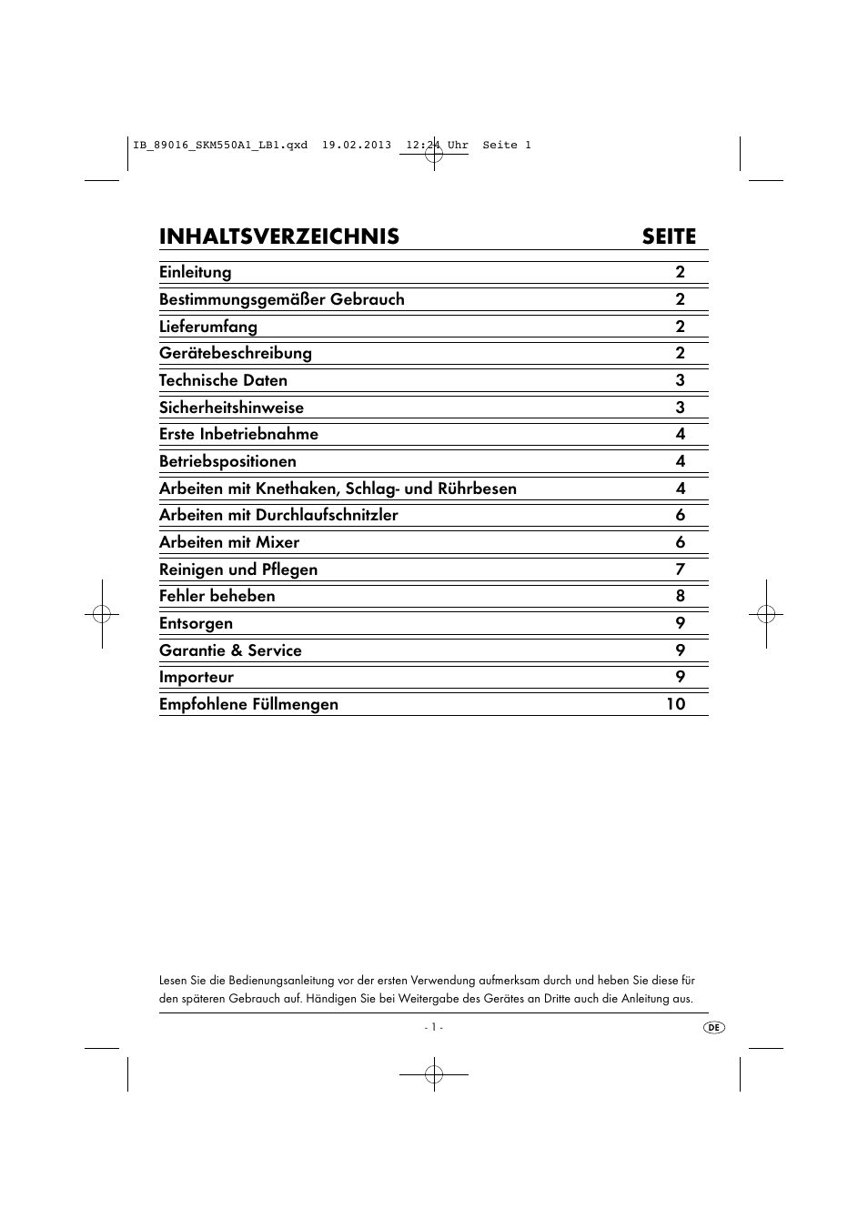 Inhaltsverzeichnis seite | Silvercrest SKM 550 A1 User Manual | Page 5 / 55