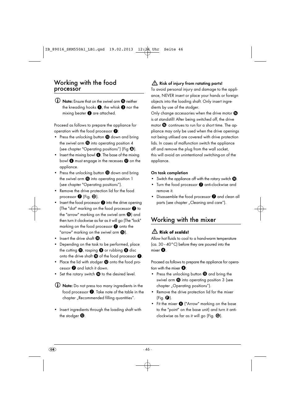 Working with the food processor, Working with the mixer | Silvercrest SKM 550 A1 User Manual | Page 50 / 55