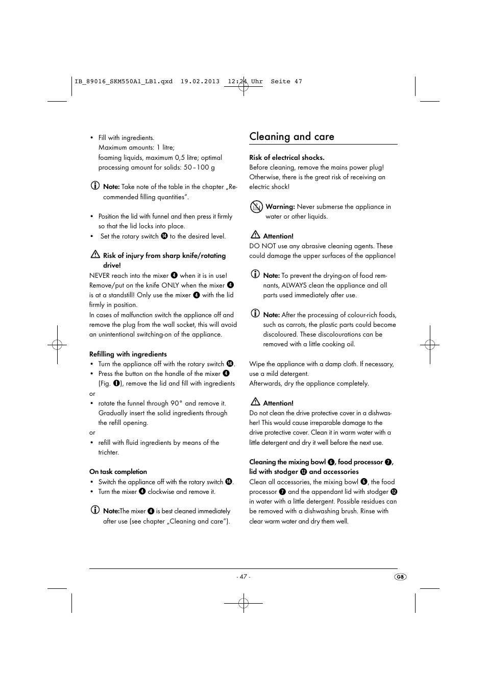 Cleaning and care | Silvercrest SKM 550 A1 User Manual | Page 51 / 55