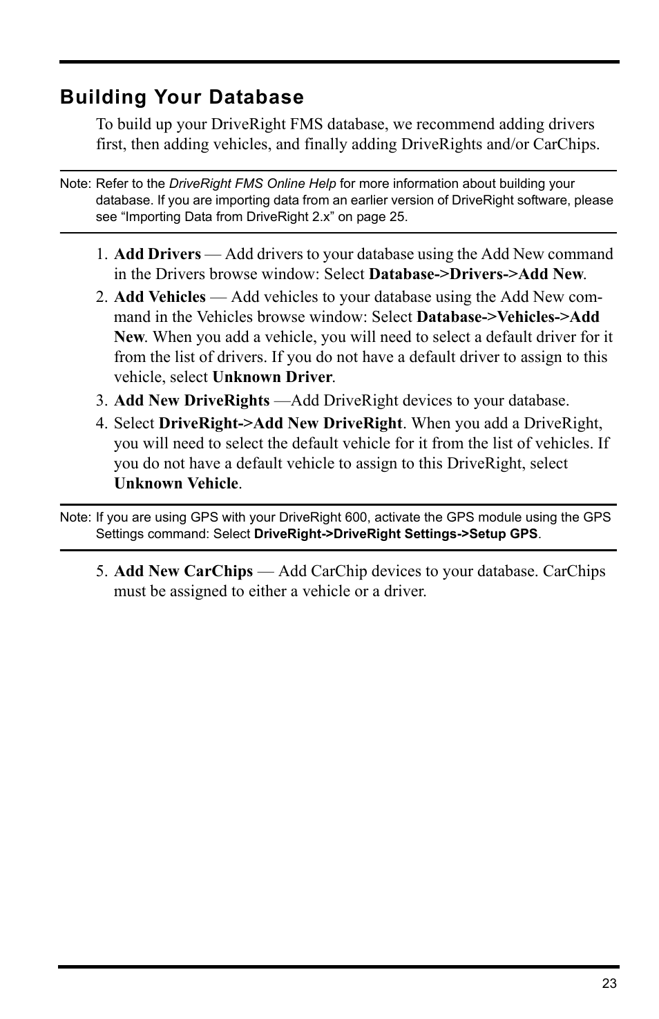 Building your database | Davis Instruments DRIVERIGHT 8186 User Manual | Page 27 / 32