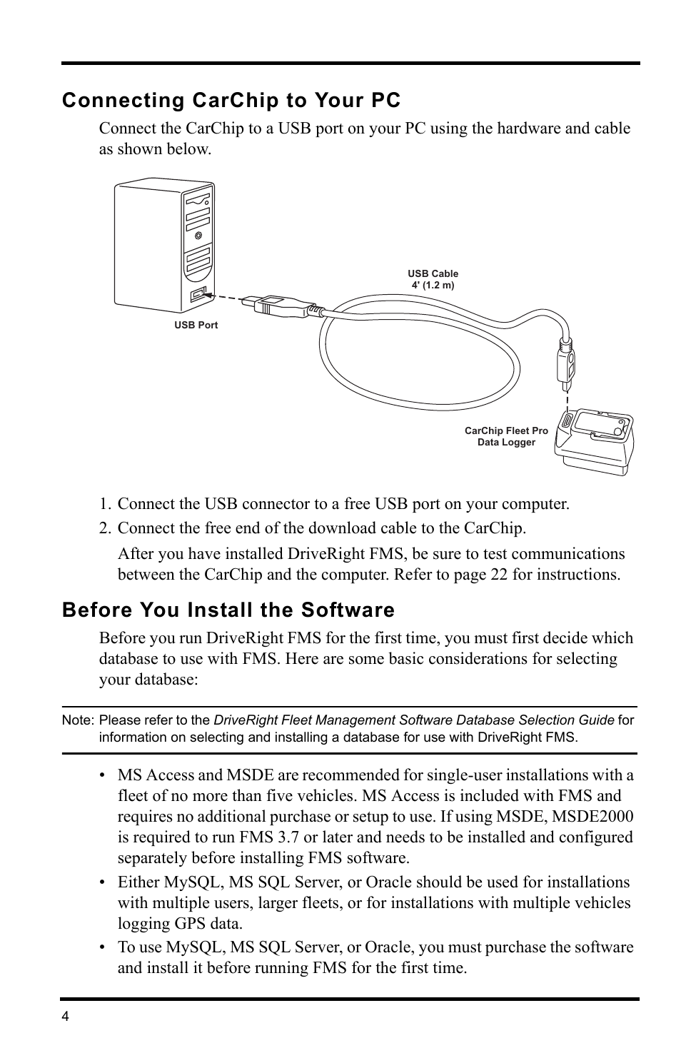 Connecting carchip to your pc, Before you install the software | Davis Instruments DRIVERIGHT 8186 User Manual | Page 8 / 32