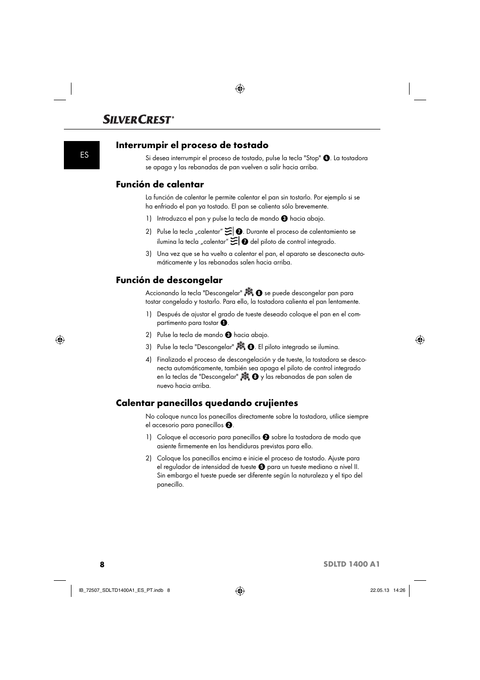 Interrumpir el proceso de tostado, Función de calentar, Función de descongelar | Calentar panecillos quedando crujientes | Silvercrest SDLTD 1400 A1 User Manual | Page 11 / 52