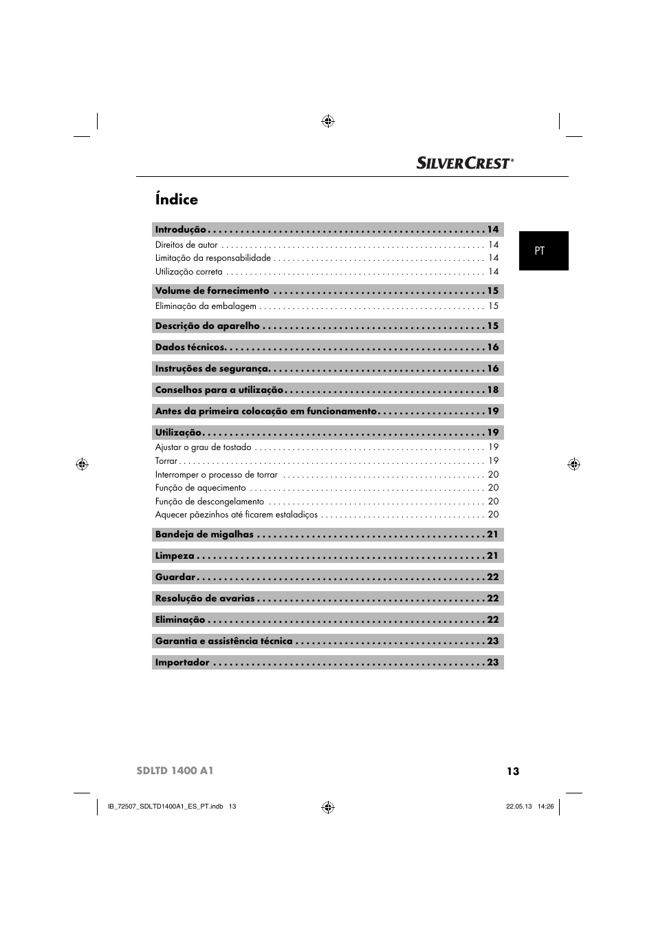 Índice | Silvercrest SDLTD 1400 A1 User Manual | Page 16 / 52