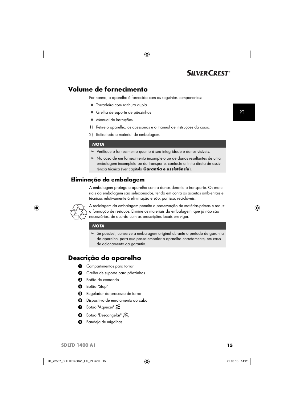 Volume de fornecimento, Descrição do aparelho, Eliminação da embalagem | Silvercrest SDLTD 1400 A1 User Manual | Page 18 / 52