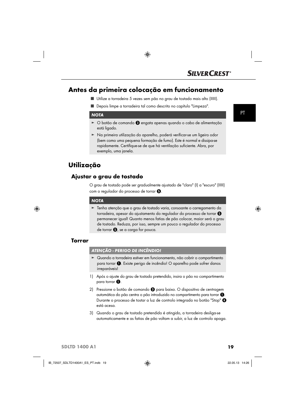 Antes da primeira colocação em funcionamento, Utilização, Ajustar o grau de tostado | Torrar | Silvercrest SDLTD 1400 A1 User Manual | Page 22 / 52