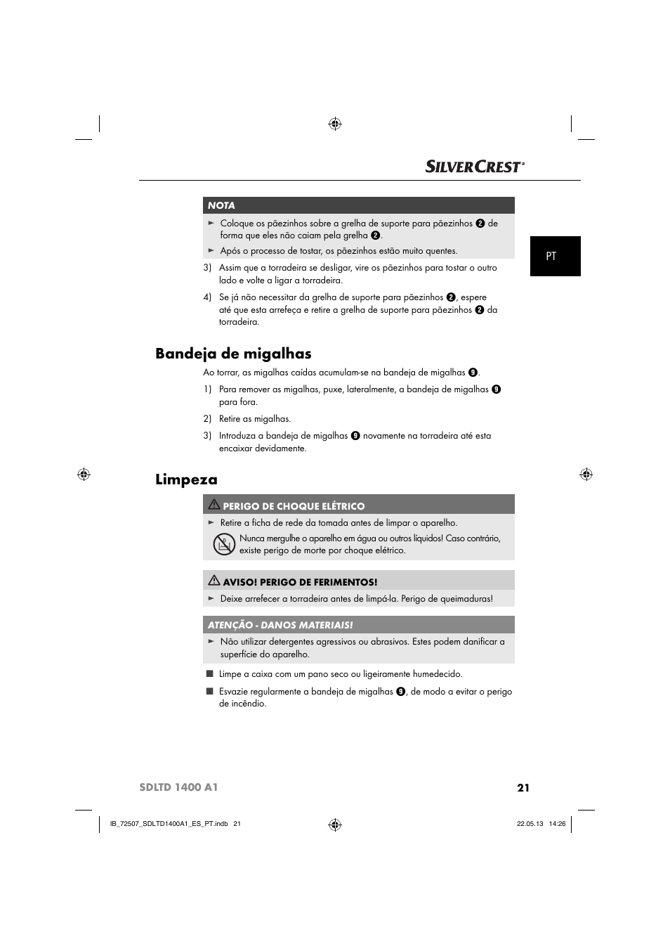 Bandeja de migalhas, Limpeza | Silvercrest SDLTD 1400 A1 User Manual | Page 24 / 52