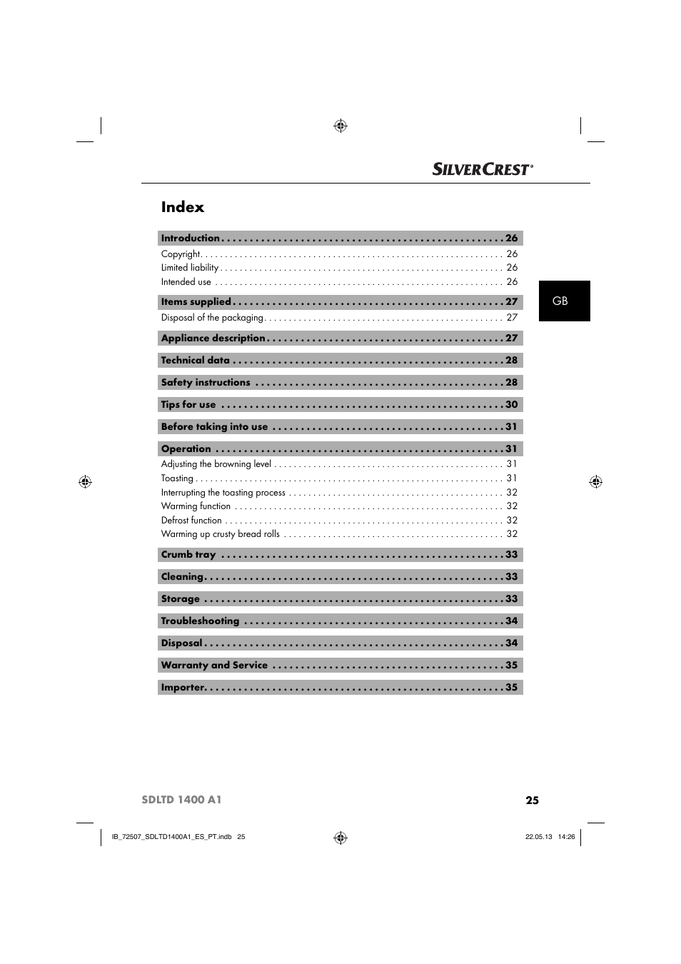 Index | Silvercrest SDLTD 1400 A1 User Manual | Page 28 / 52