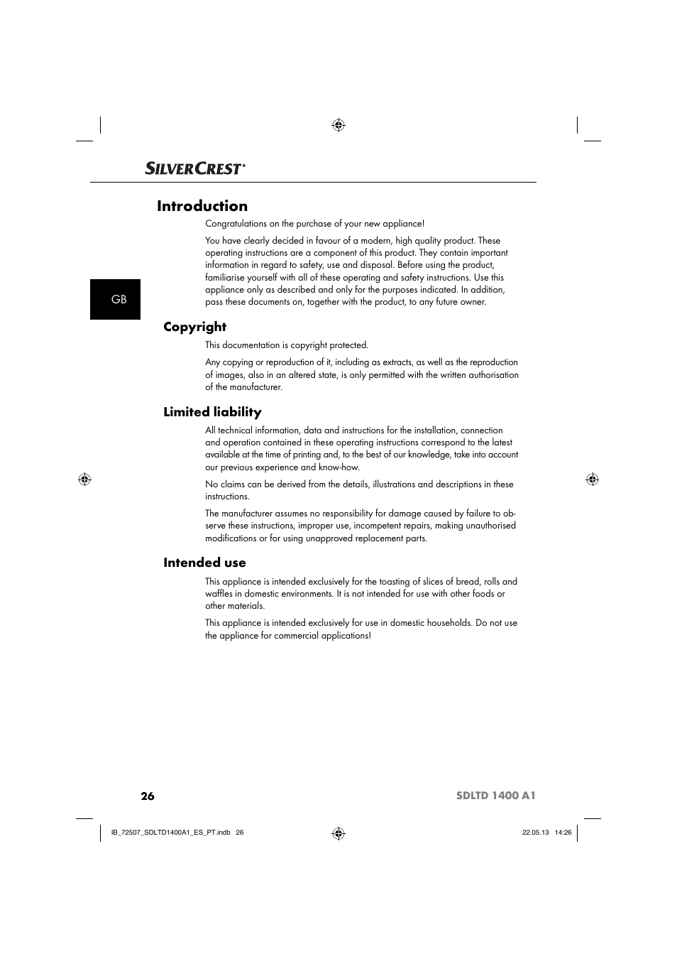 Introduction, Copyright, Limited liability | Intended use | Silvercrest SDLTD 1400 A1 User Manual | Page 29 / 52