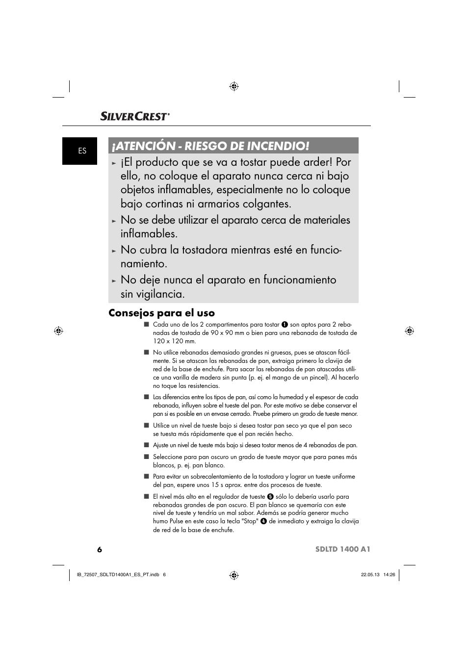 Atención - riesgo de incendio, Consejos para el uso | Silvercrest SDLTD 1400 A1 User Manual | Page 9 / 52