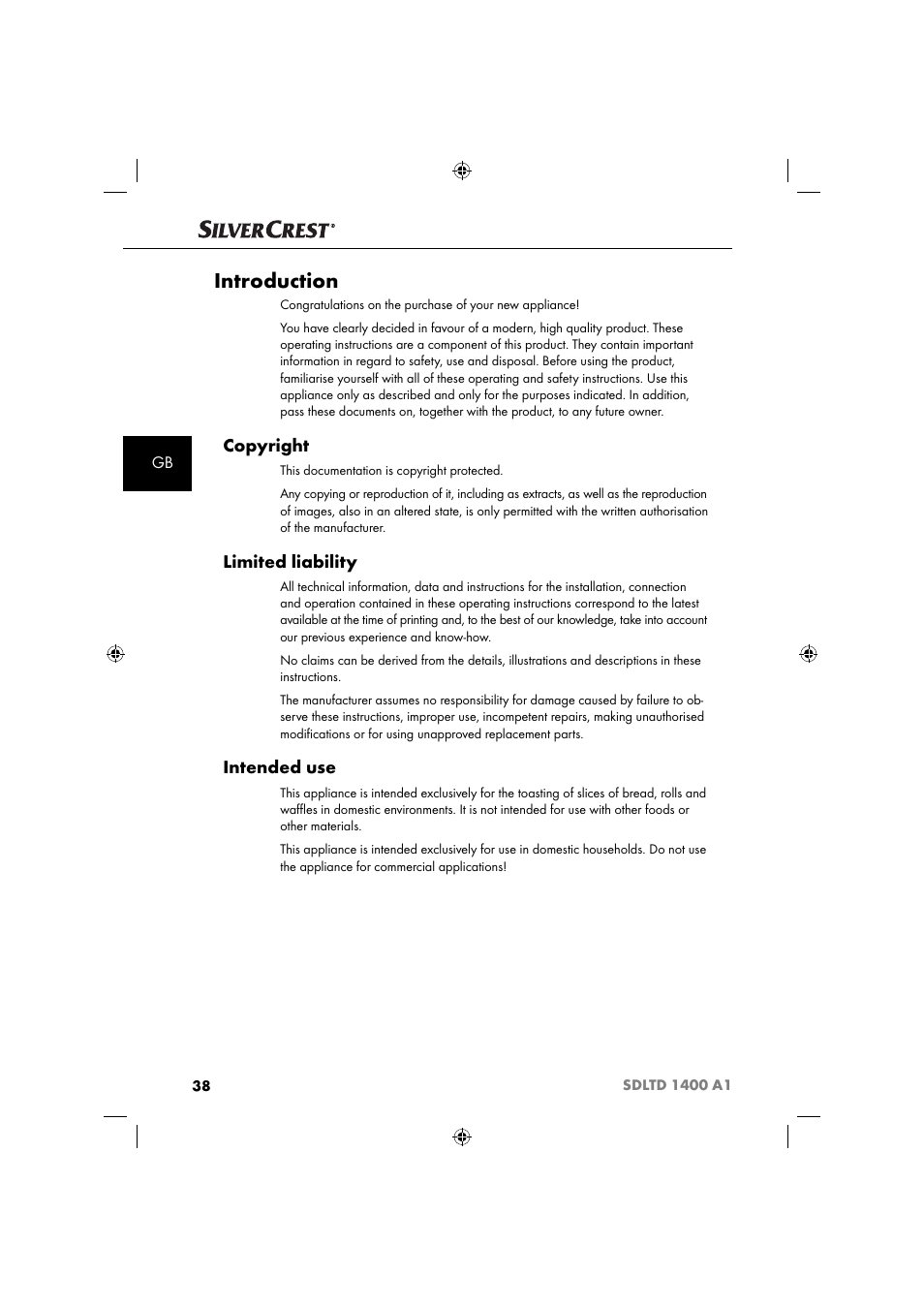 Introduction, Copyright, Limited liability | Intended use | Silvercrest SDLTD 1400 A1 User Manual | Page 41 / 51
