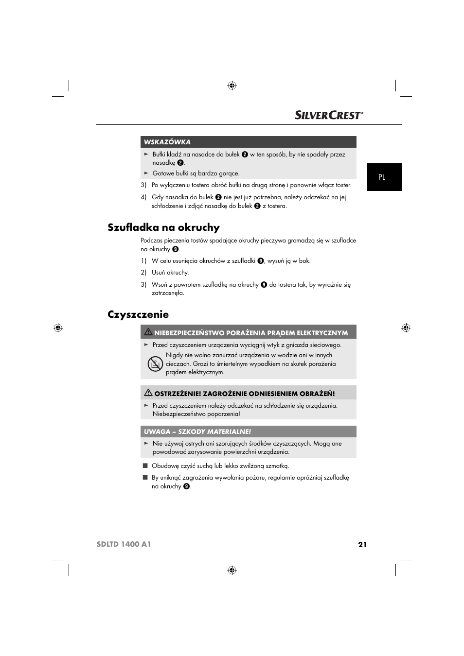 Szuﬂ adka na okruchy, Czyszczenie | Silvercrest SDLTD 1400 A1 User Manual | Page 24 / 64