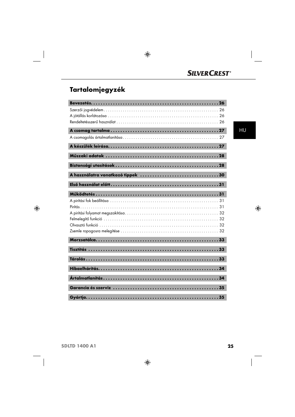 Tartalomjegyzék | Silvercrest SDLTD 1400 A1 User Manual | Page 28 / 64
