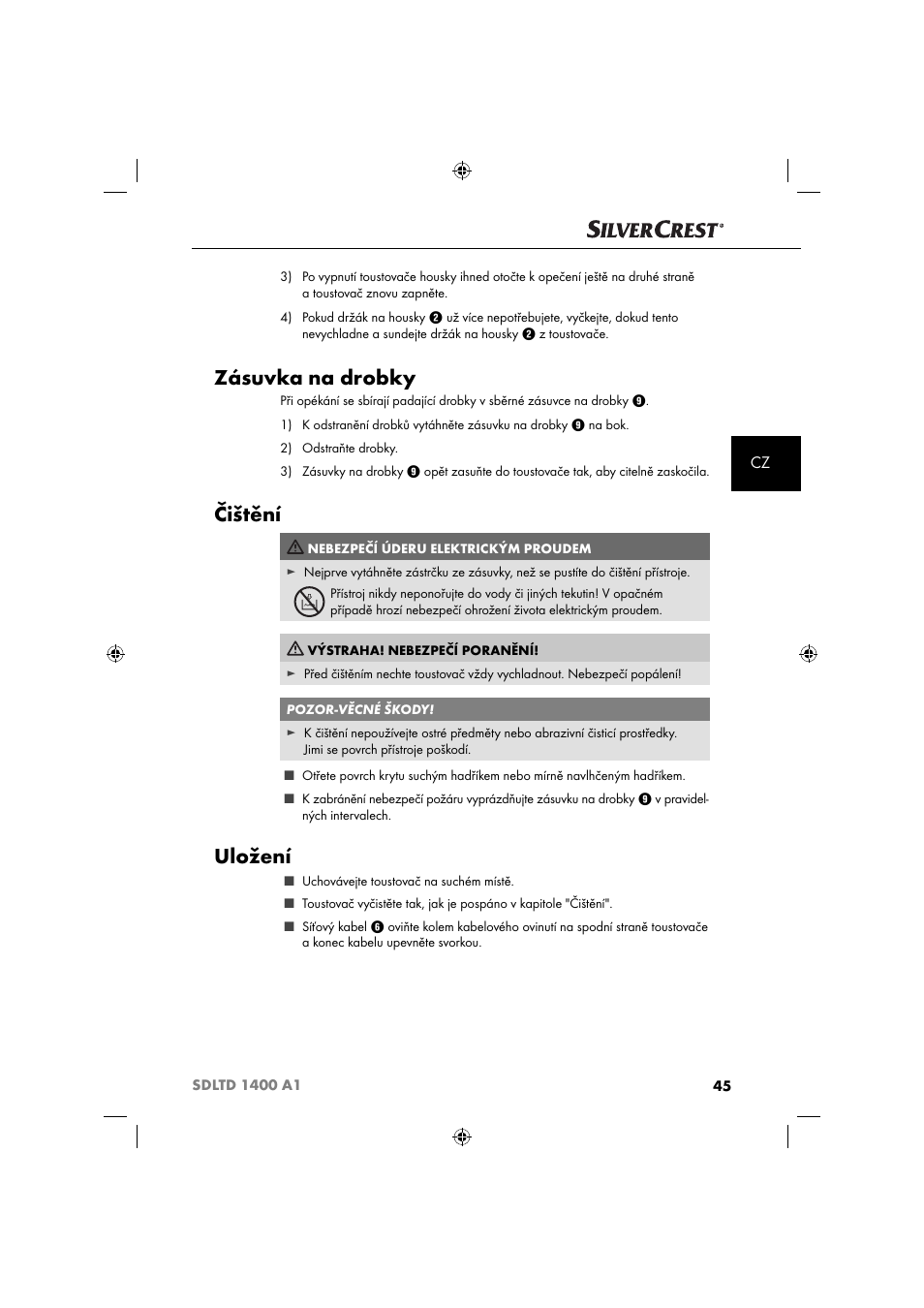Zásuvka na drobky, Čištění, Uložení | Silvercrest SDLTD 1400 A1 User Manual | Page 48 / 64