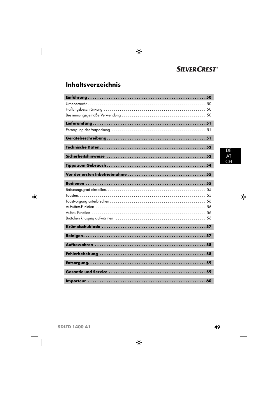 Silvercrest SDLTD 1400 A1 User Manual | Page 52 / 64