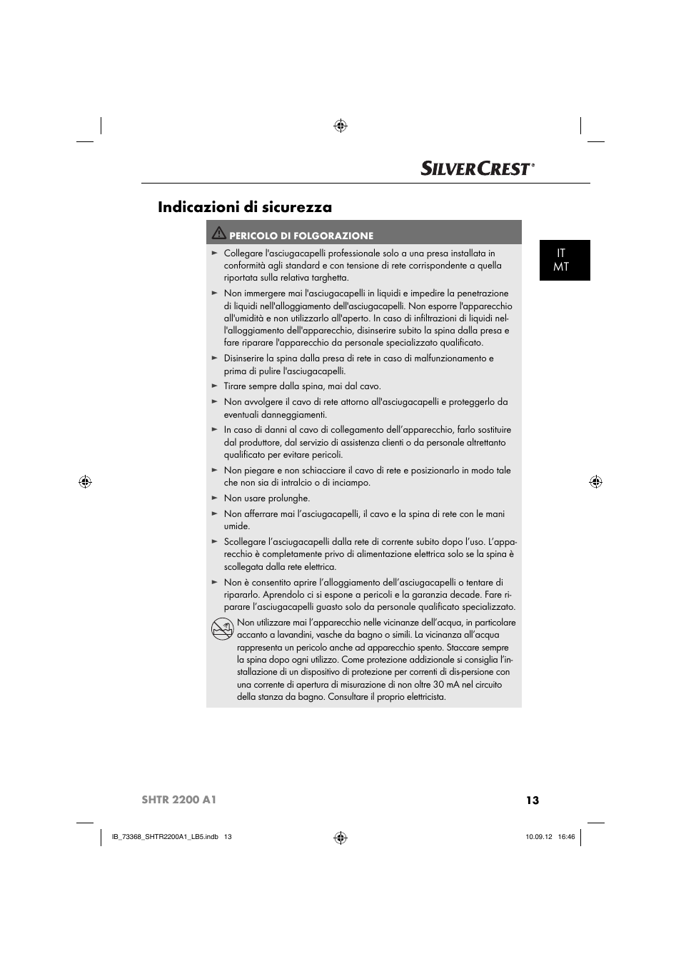 Indicazioni di sicurezza, It mt | Silvercrest SHTR 2200 A1 User Manual | Page 16 / 54