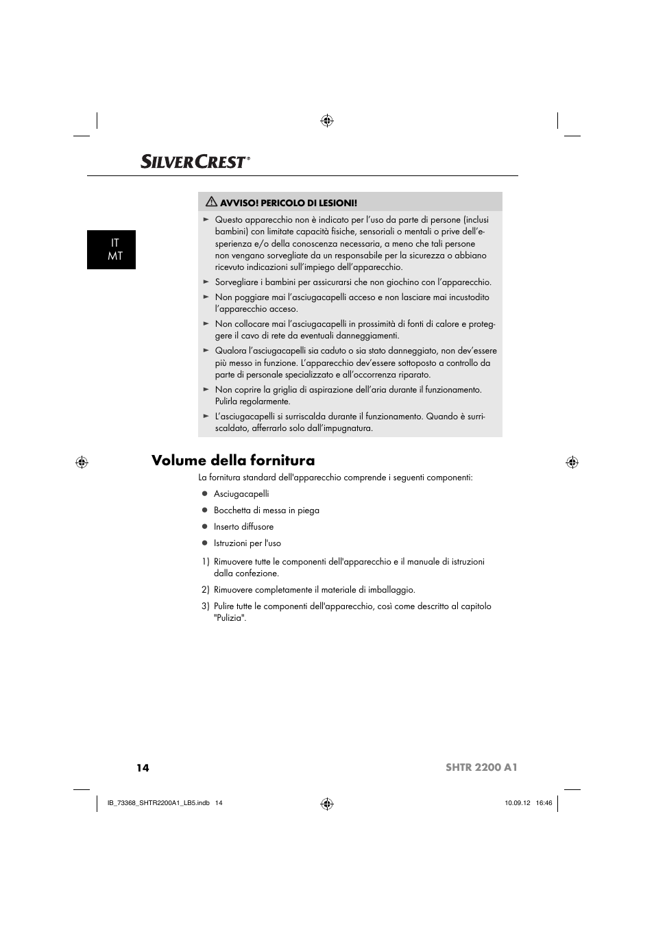 Volume della fornitura, It mt | Silvercrest SHTR 2200 A1 User Manual | Page 17 / 54