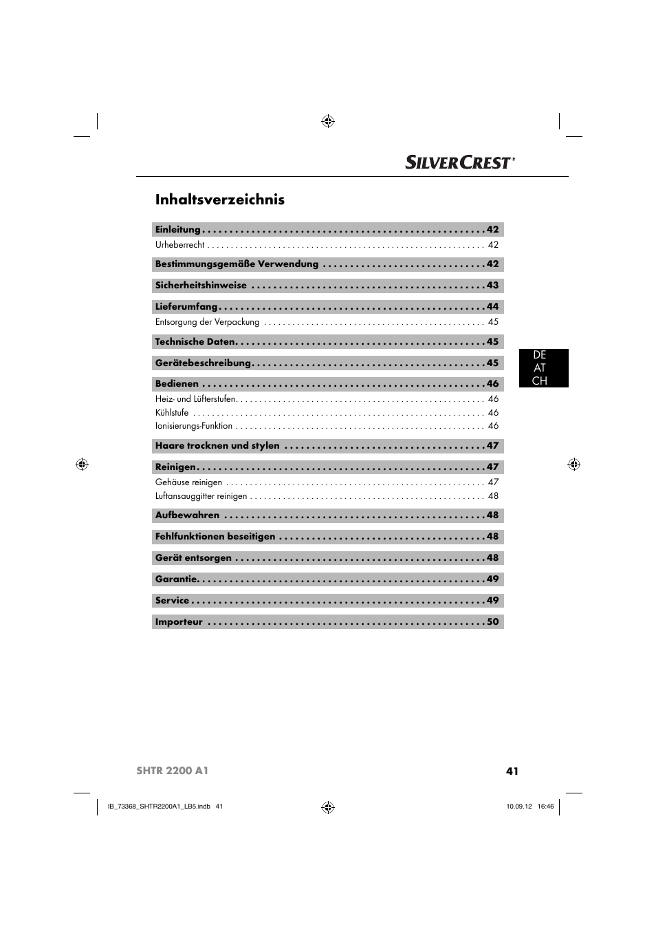 Silvercrest SHTR 2200 A1 User Manual | Page 44 / 54