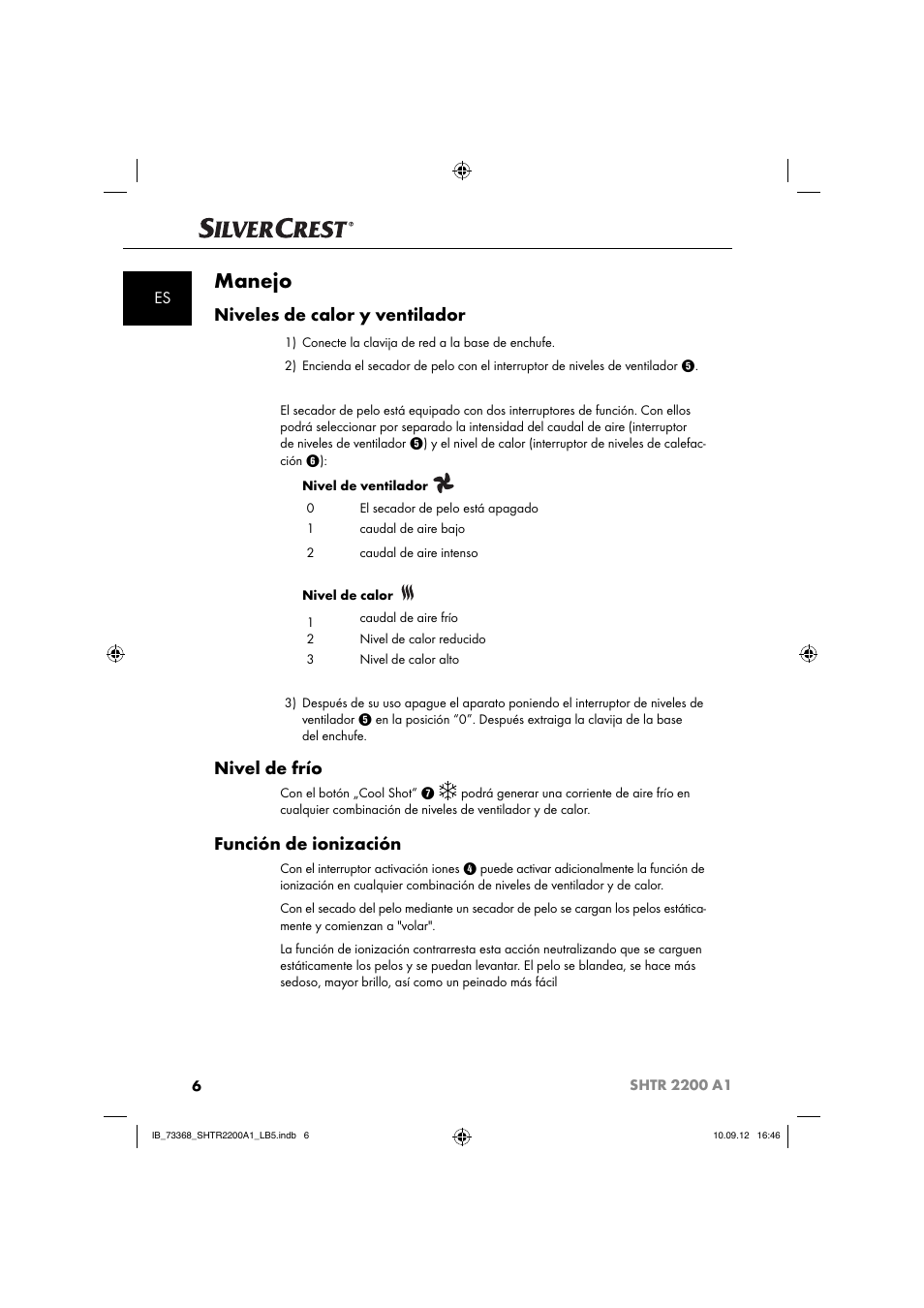 Manejo, Niveles de calor y ventilador, Nivel de frío | Función de ionización | Silvercrest SHTR 2200 A1 User Manual | Page 9 / 54