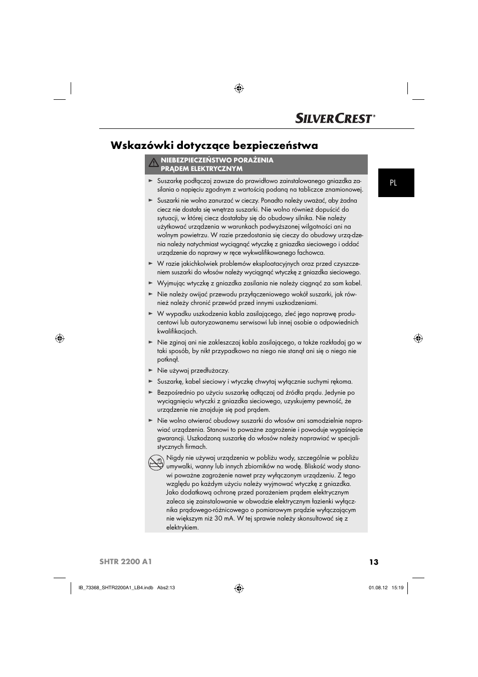 Wskazówki dotyczące bezpieczeństwa | Silvercrest SHTR 2200 A1 User Manual | Page 16 / 54