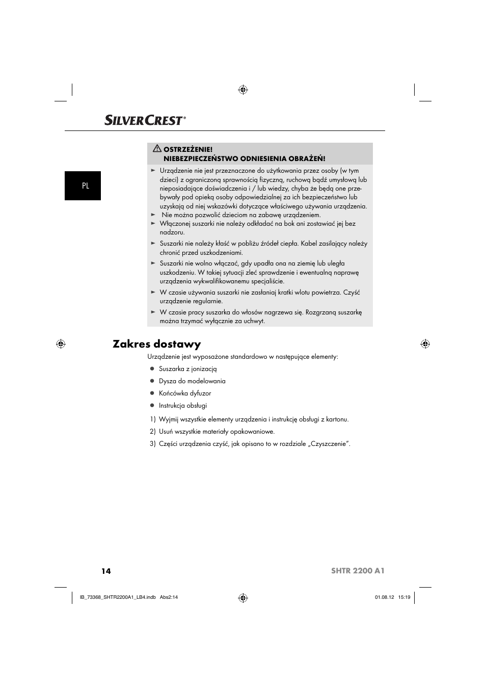 Zakres dostawy | Silvercrest SHTR 2200 A1 User Manual | Page 17 / 54