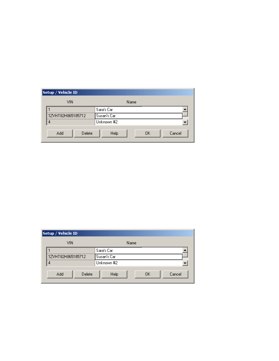 Vehicle id name column, Vehicle id vin column | DAVIS CarChip Online Help (8221, 8226, 8245, 8246) User Manual | Page 47 / 119