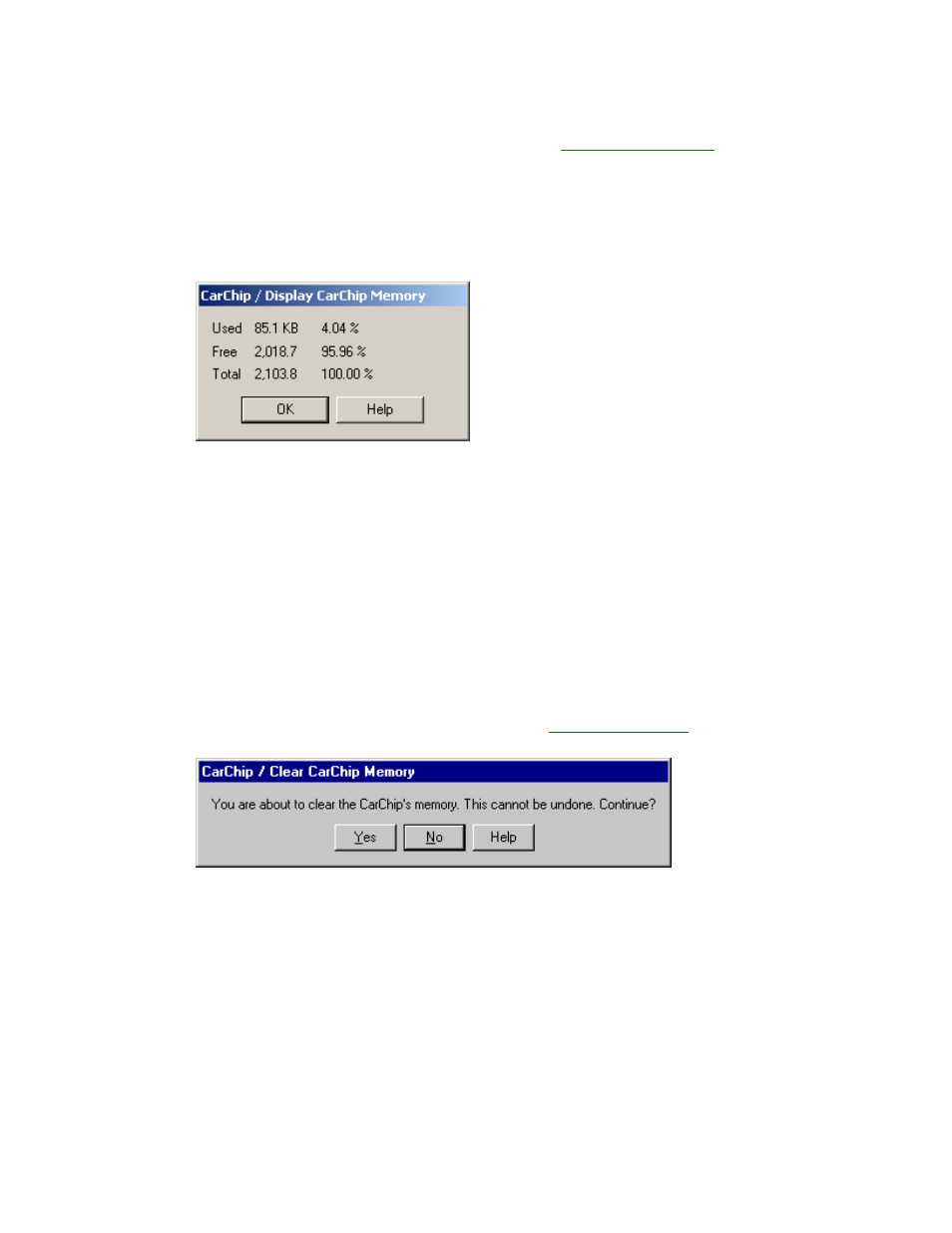 Clear carchip memory, Enable carchip led | DAVIS CarChip Online Help (8221, 8226, 8245, 8246) User Manual | Page 53 / 119