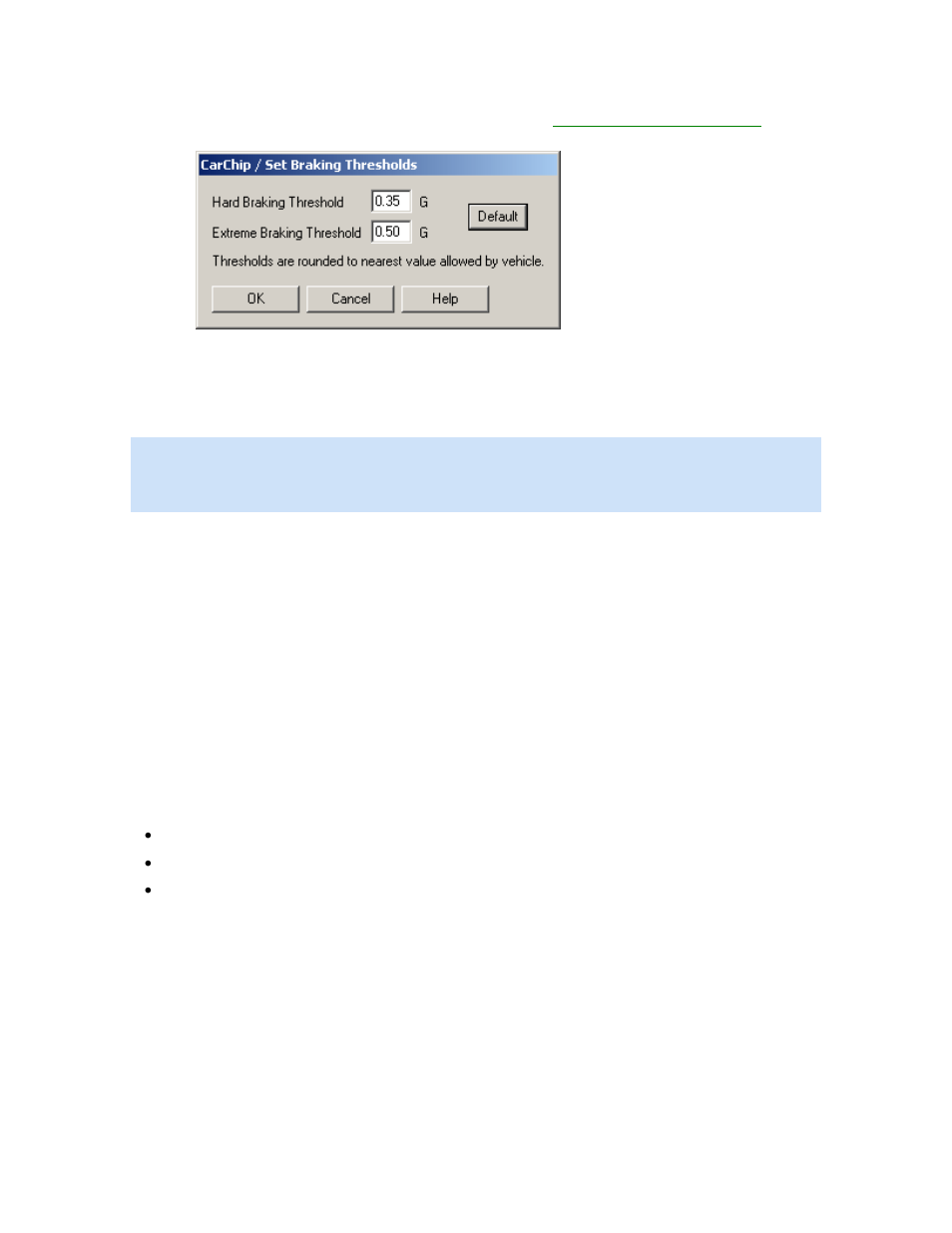 Hard braking threshold | DAVIS CarChip Online Help (8221, 8226, 8245, 8246) User Manual | Page 59 / 119