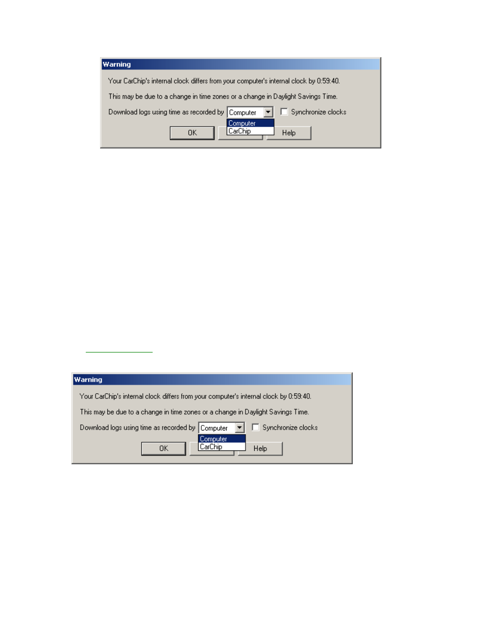 Time difference warning, Choose other parameters | DAVIS CarChip Online Help (8221, 8226, 8245, 8246) User Manual | Page 63 / 119