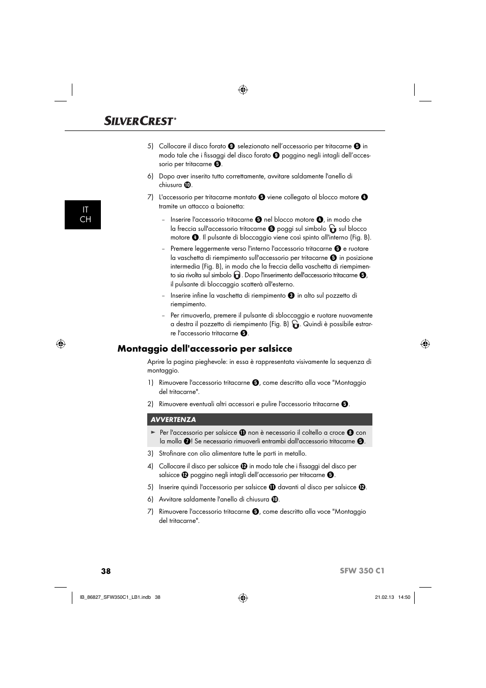 Montaggio dell'accessorio per salsicce, It ch | Silvercrest SFW 350 C1 User Manual | Page 41 / 84