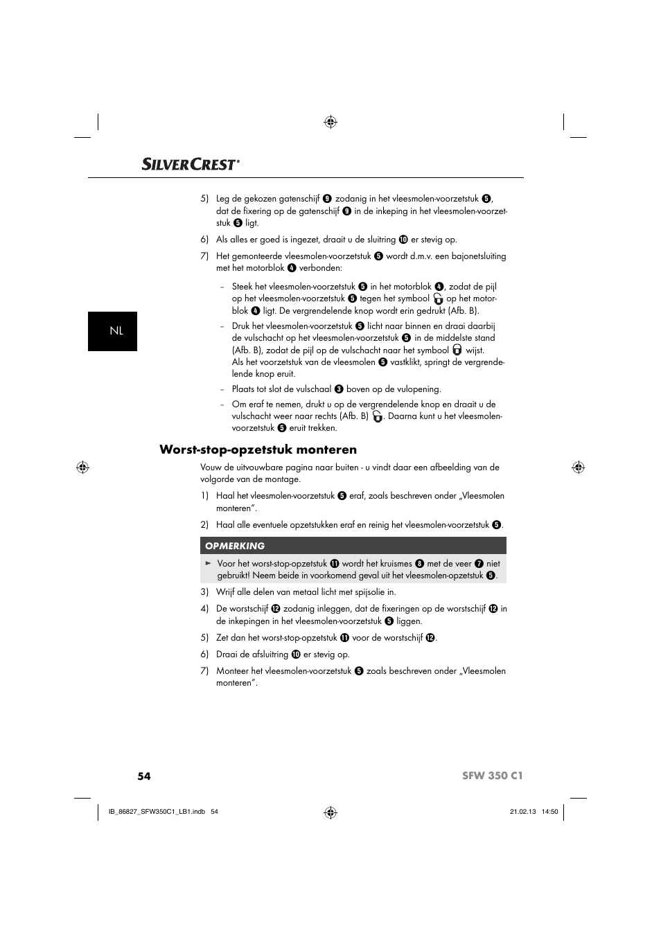 Worst-stop-opzetstuk monteren | Silvercrest SFW 350 C1 User Manual | Page 57 / 84