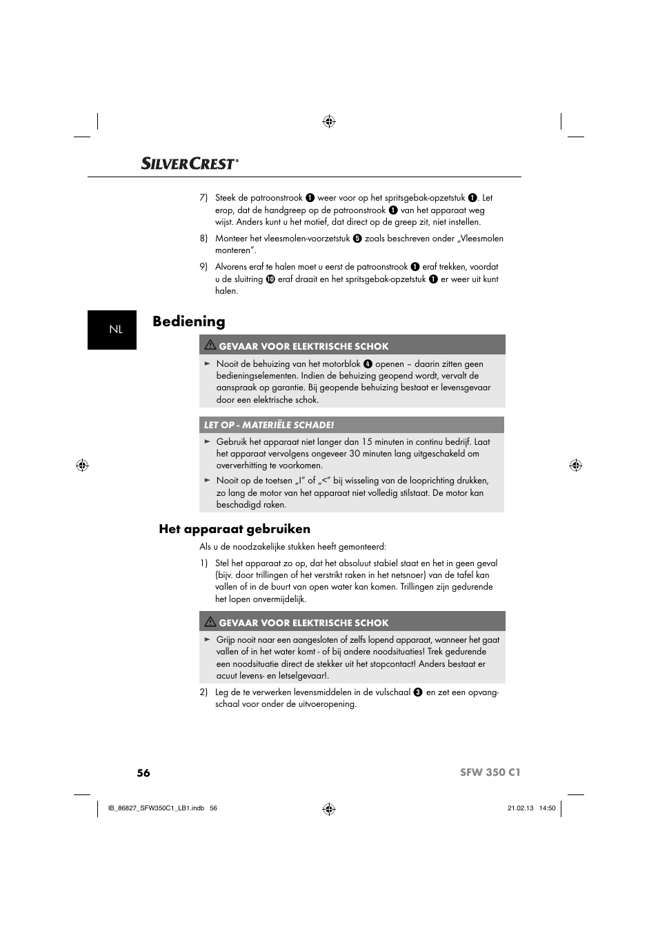 Bediening, Het apparaat gebruiken | Silvercrest SFW 350 C1 User Manual | Page 59 / 84