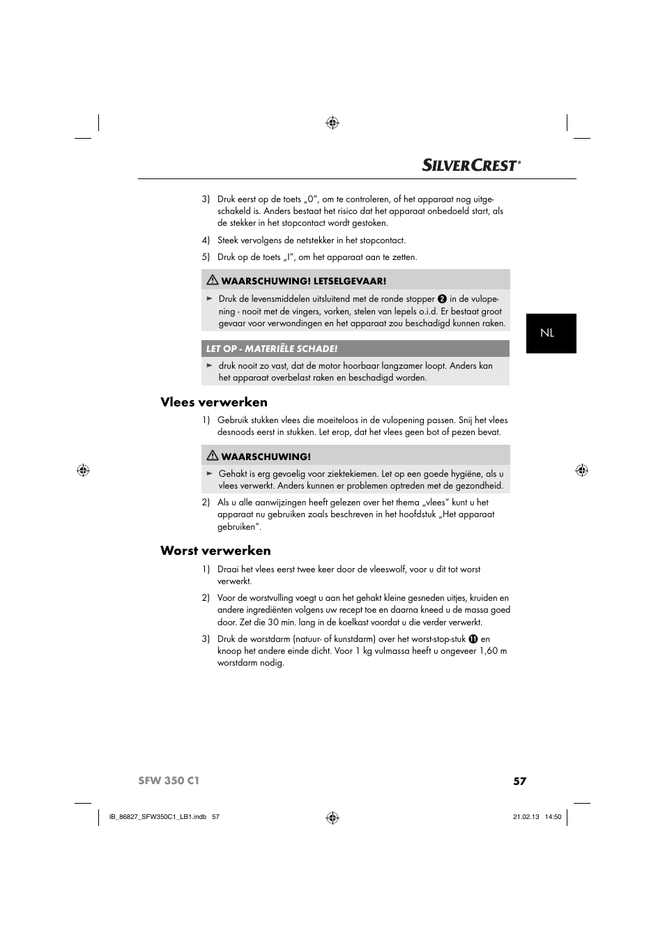 Vlees verwerken, Worst verwerken | Silvercrest SFW 350 C1 User Manual | Page 60 / 84