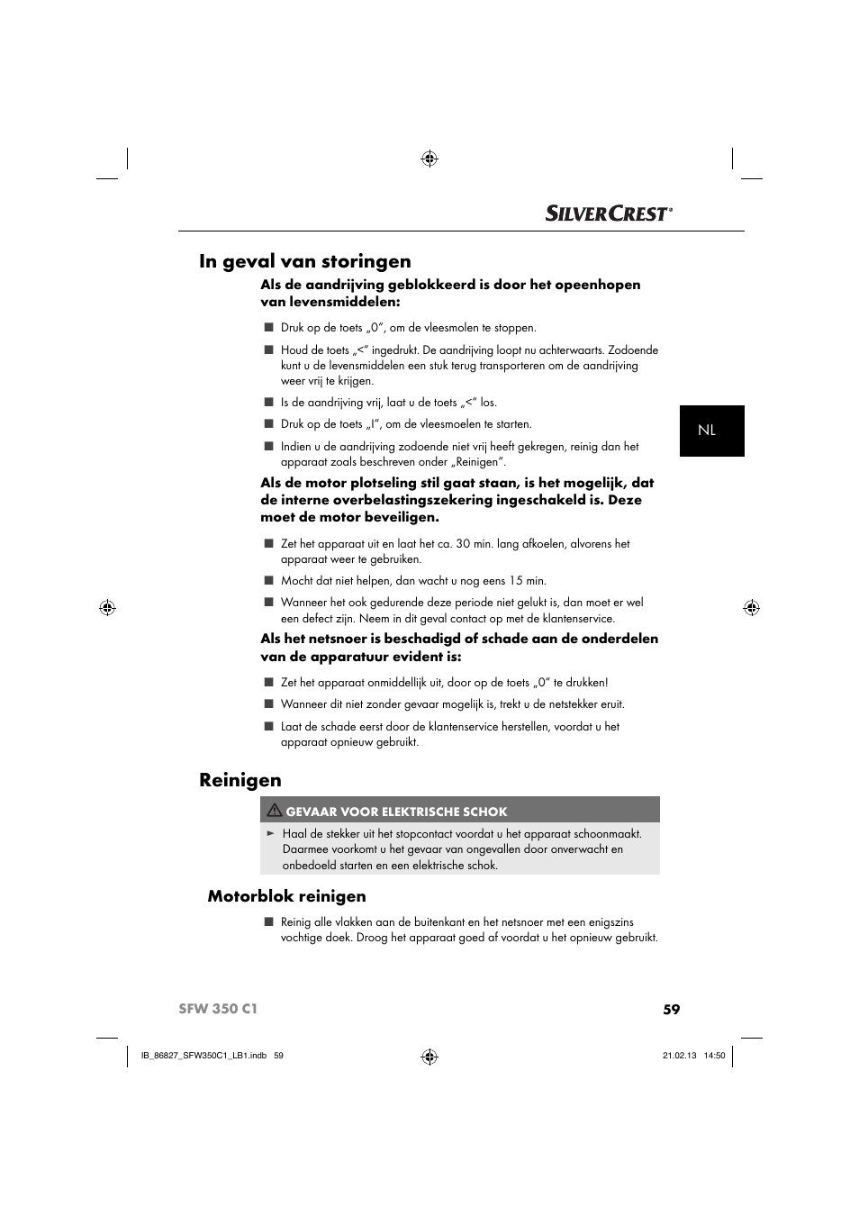 Reinigen, Motorblok reinigen | Silvercrest SFW 350 C1 User Manual | Page 62 / 84