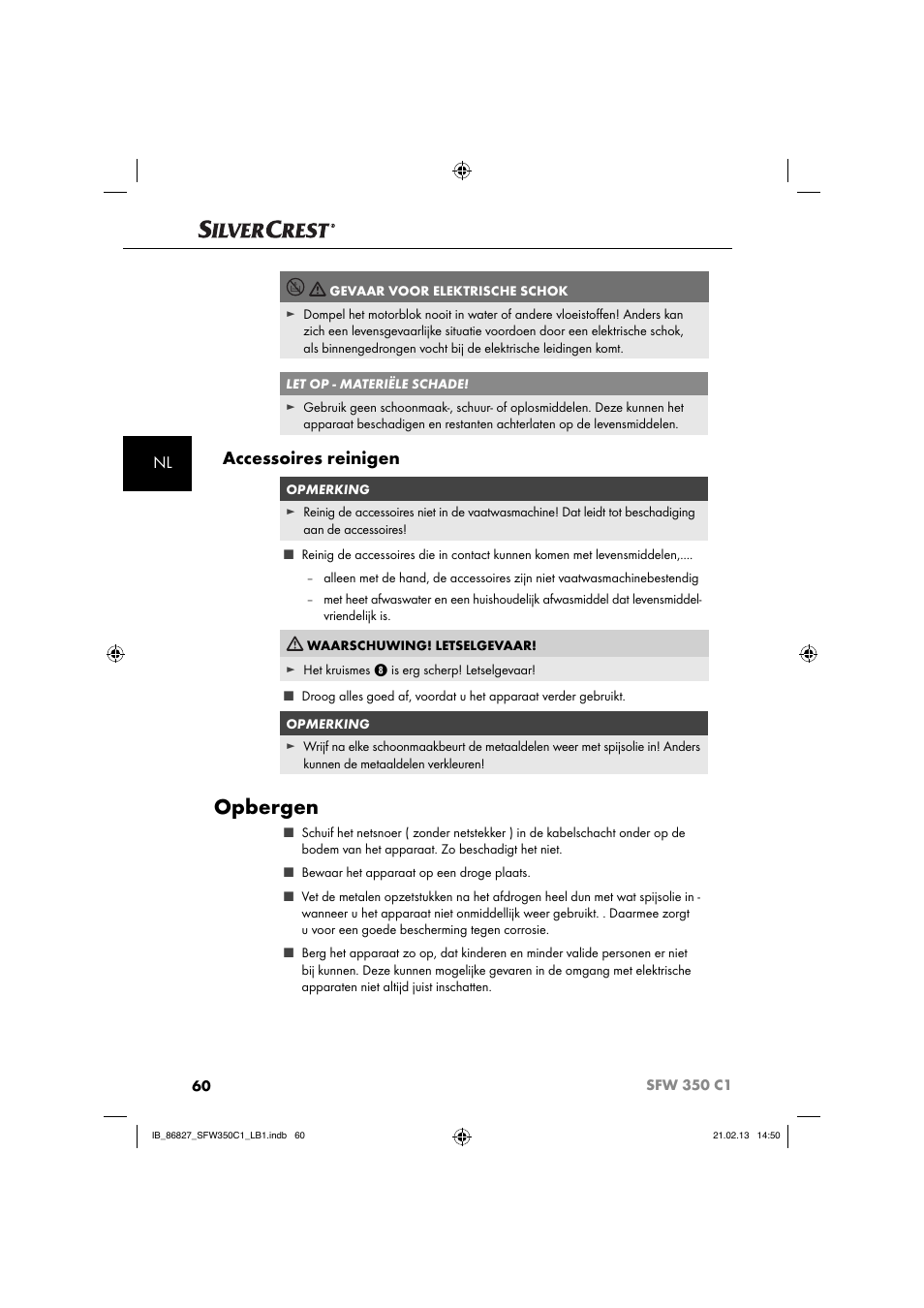 Opbergen, Accessoires reinigen | Silvercrest SFW 350 C1 User Manual | Page 63 / 84