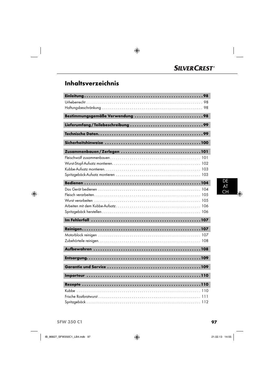 Silvercrest SFW 350 C1 User Manual | Page 100 / 116