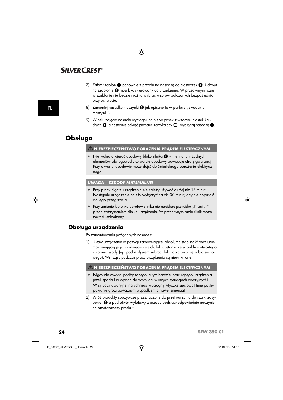 Obsługa, Obsługa urządzenia | Silvercrest SFW 350 C1 User Manual | Page 27 / 116