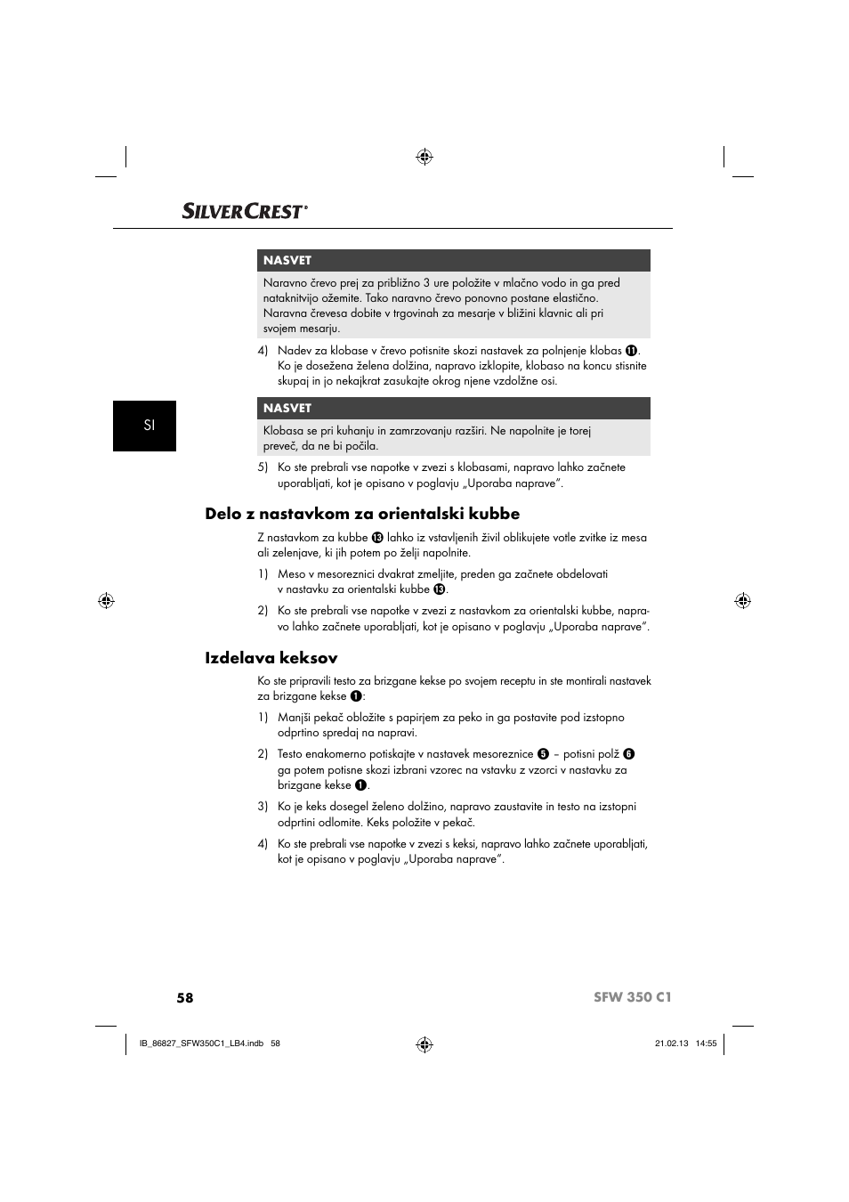 Delo z nastavkom za orientalski kubbe, Izdelava keksov | Silvercrest SFW 350 C1 User Manual | Page 61 / 116