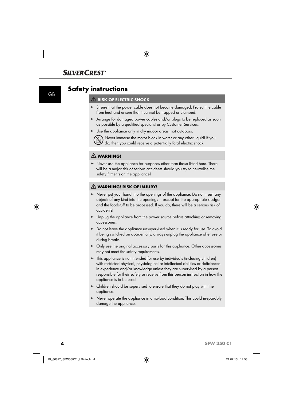 Safety instructions | Silvercrest SFW 350 C1 User Manual | Page 7 / 116