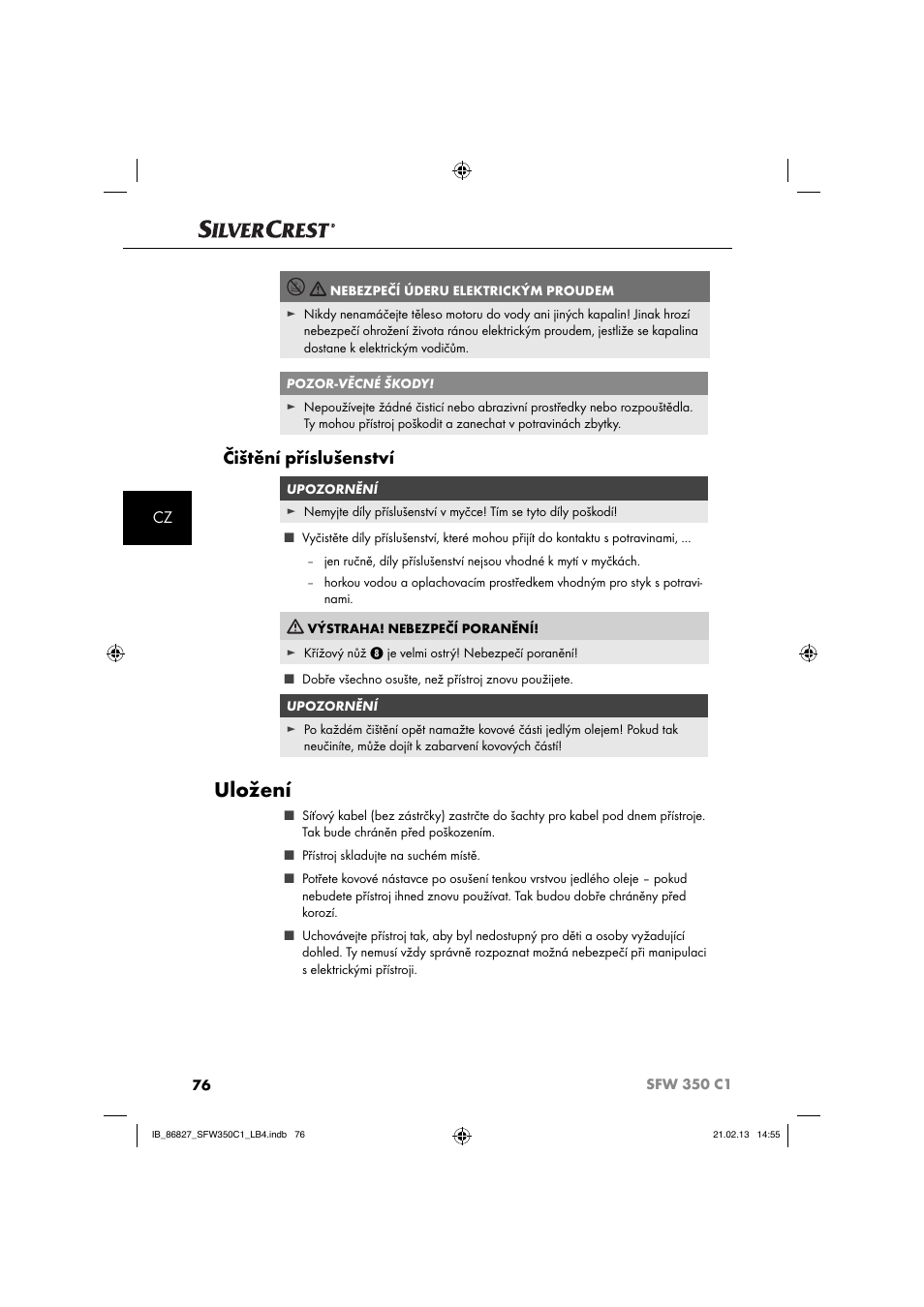 Uložení, Čištění příslušenství | Silvercrest SFW 350 C1 User Manual | Page 79 / 116